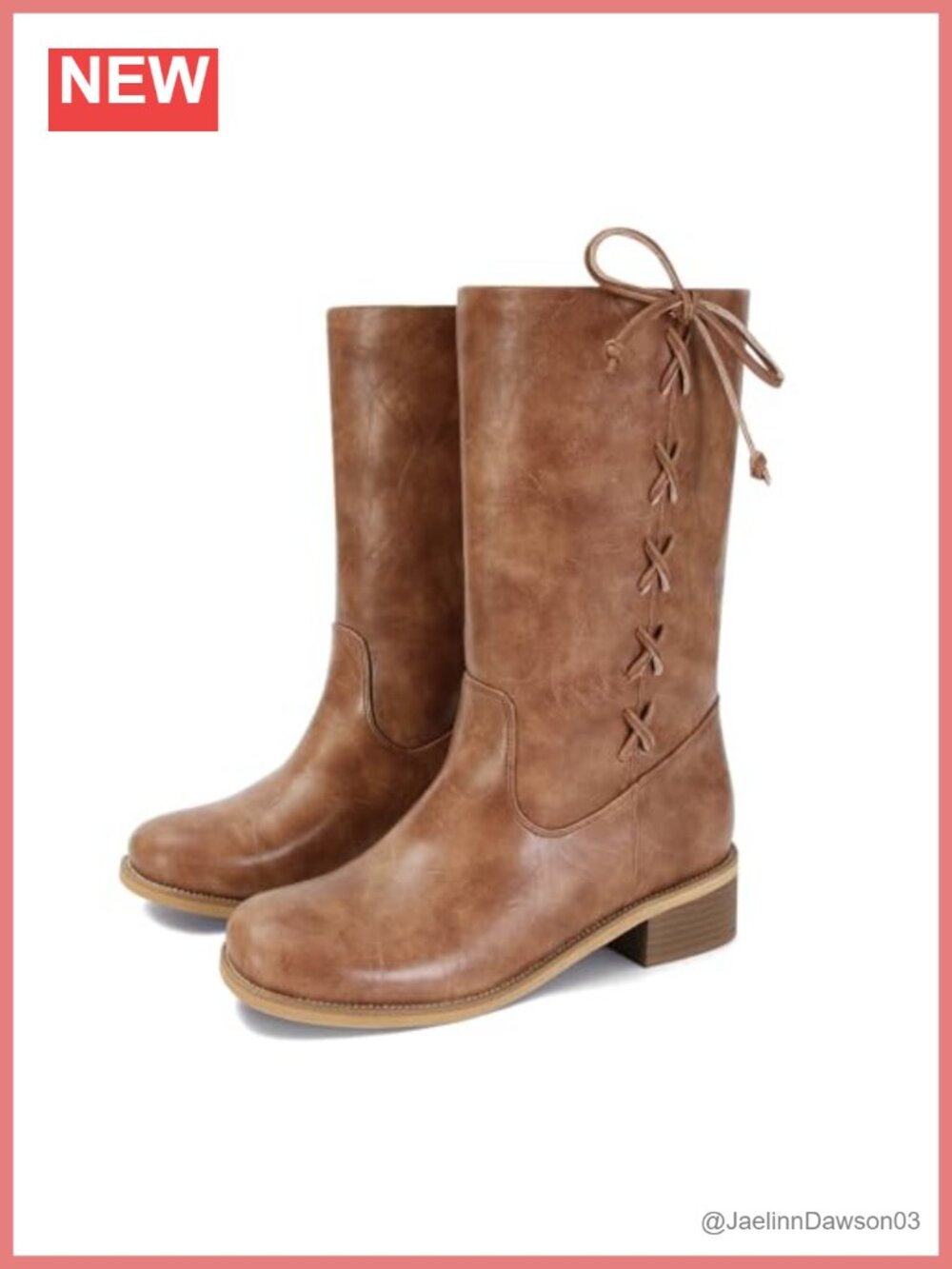 Mid Calf Lace Up Boots Women Retro Round Toe Chunky Low Heel Booties Fall Winter